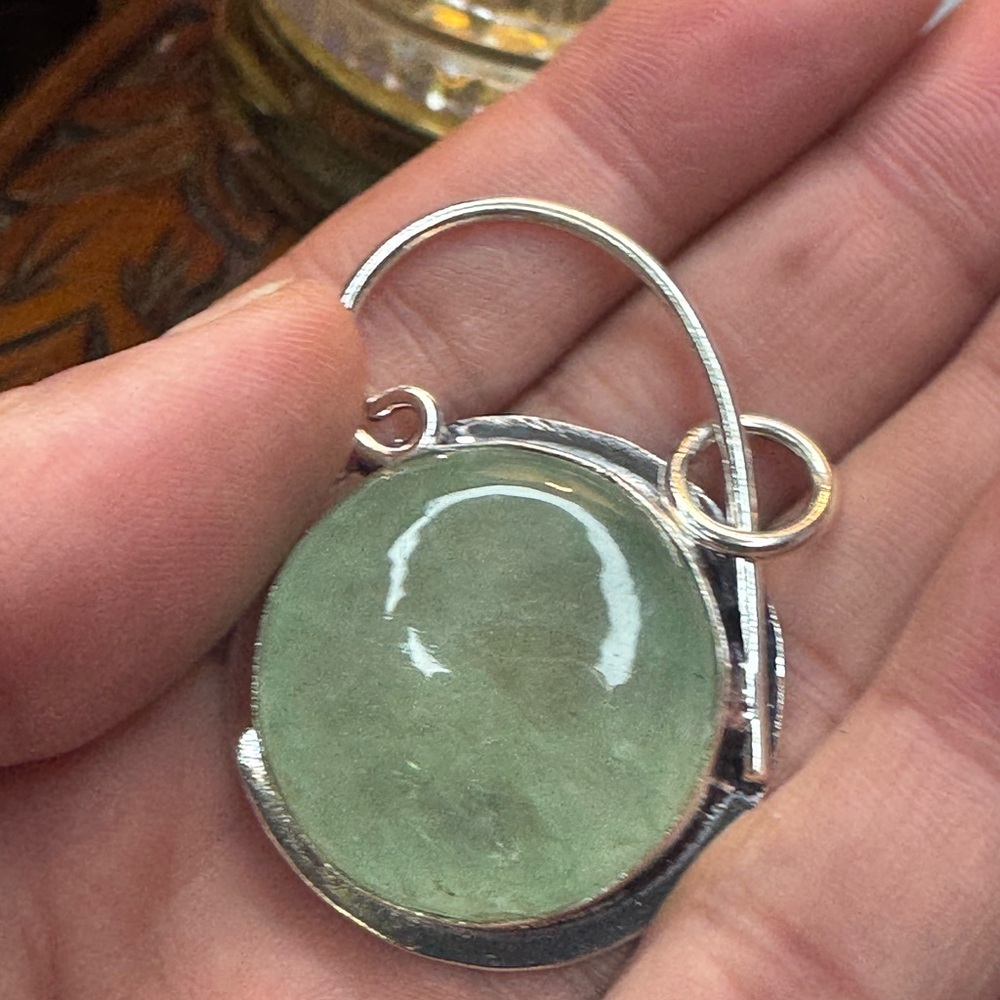 925 Silver Plated Huge Aquamarine Round Pendant Gemstone Size 1.8"